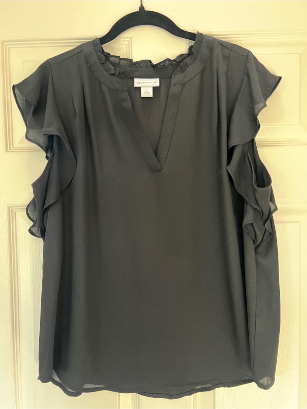 Liz Claiborne Black Ruffle-Sleeve Cold-Shoulder Blouse